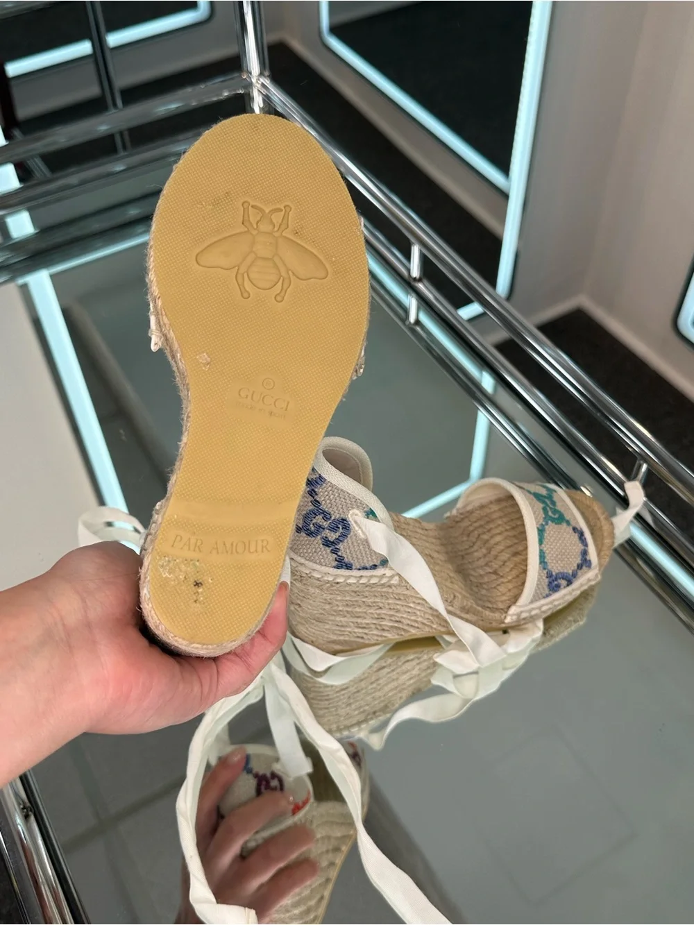 Gucci GG Multicolor Linen Espadrille Wedge